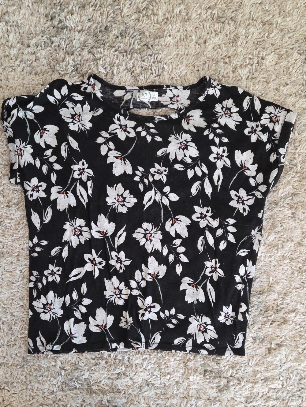 Black Floral Crop Top with White Blooms